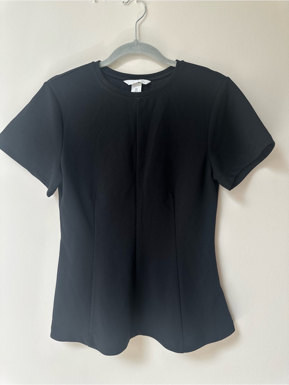 H&M Black Short-Sleeve peplum Crew Neck blouse size S
